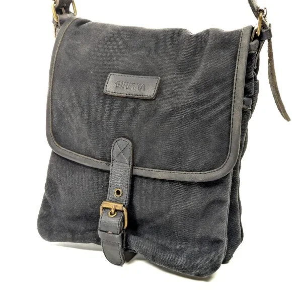 GHURKA Black Denim and Leather Rugged Messenger Crossbody - Picture 16 of 16